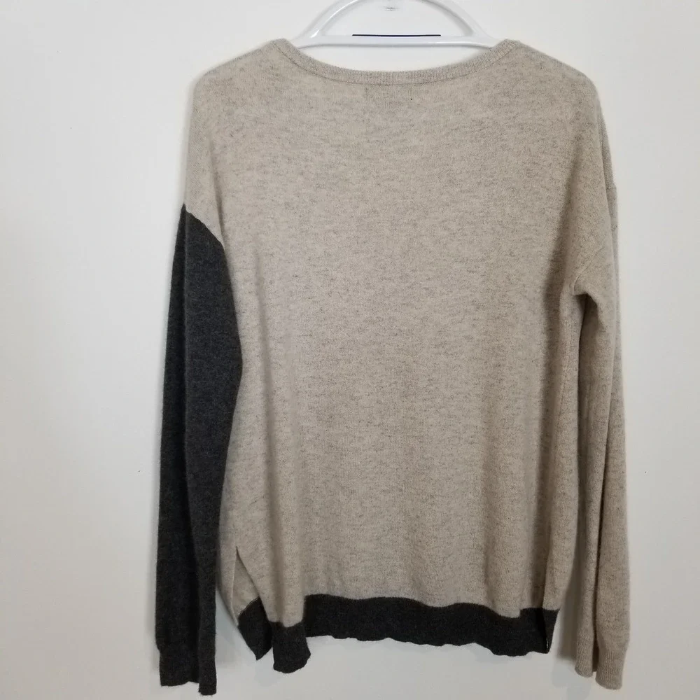Knyt & Lynk Women 100% Cashmere Colorblock Pullover Sweater Sz L Beige‎ Gray